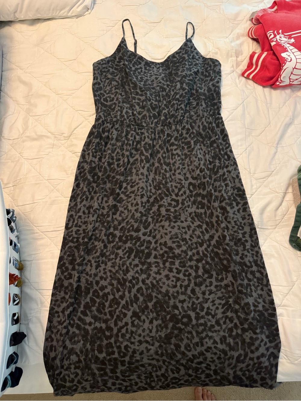 Old Navy Black & Gray Leopard Print Midi Slip Dress